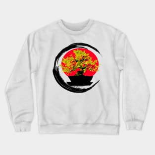 Golden bonsai on a rising sun - Sumi inspired enso circle brushstroke tree Crewneck Sweatshirt